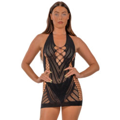 Lace by LJ Halter Neck Dress with Faux Lace Up Front Black