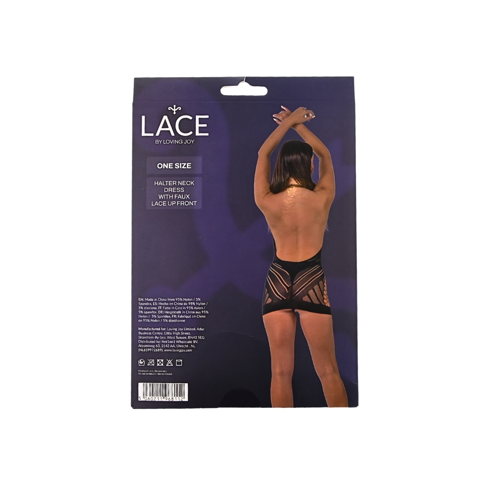 Lace by LJ Halter Neck Dress with Faux Lace Up Front Black - Image 7