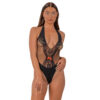 Lace by LJ Deep V Teddy with Bow Black