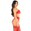 Leg Avenue Bra Top, String and Garter Belt Stockings Red - Image 4